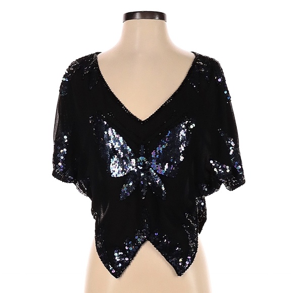 Free People Tops - SOLD - Free People black sequin butterfly top